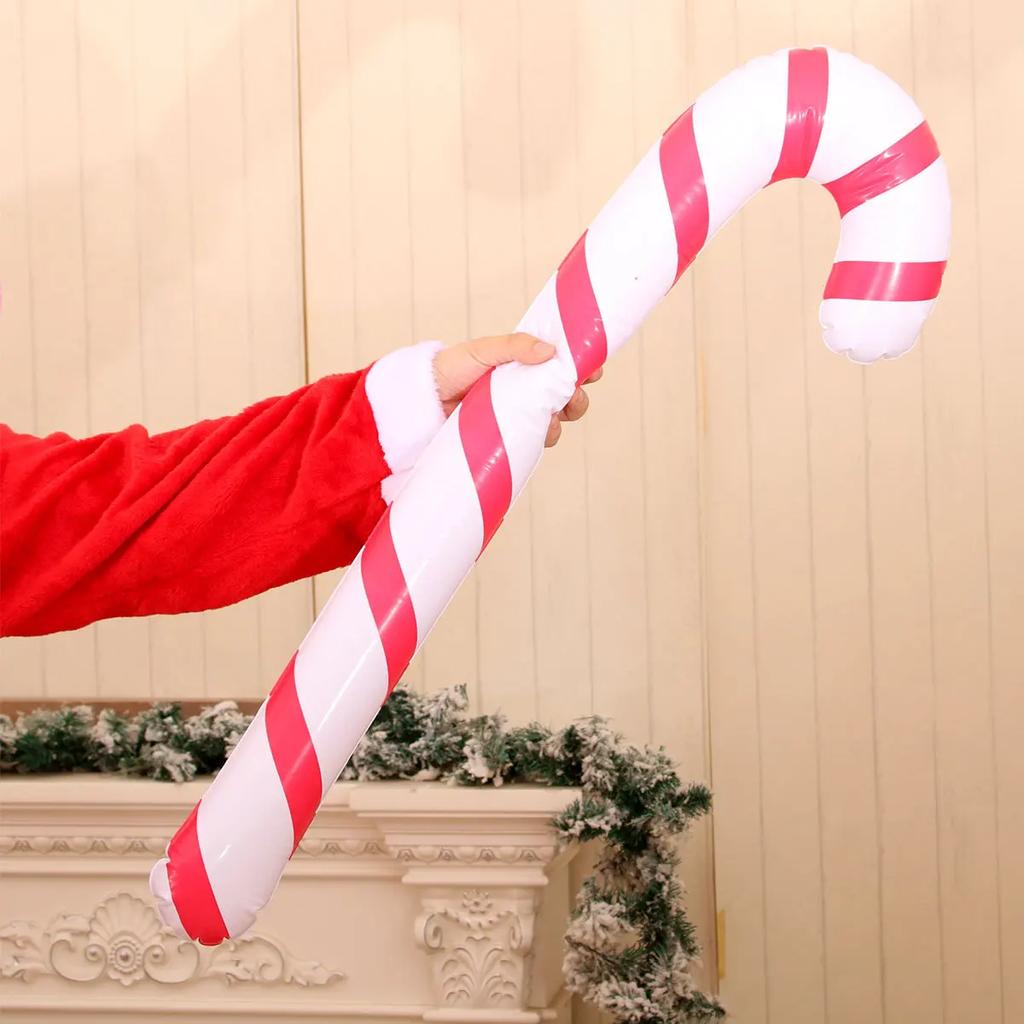 35Inch 1-10pcs Inflatable Candy Canes Balloons Handheld Christmas Red Bow Candy Sticks Party Favors Indoor Kids Toys Decorations