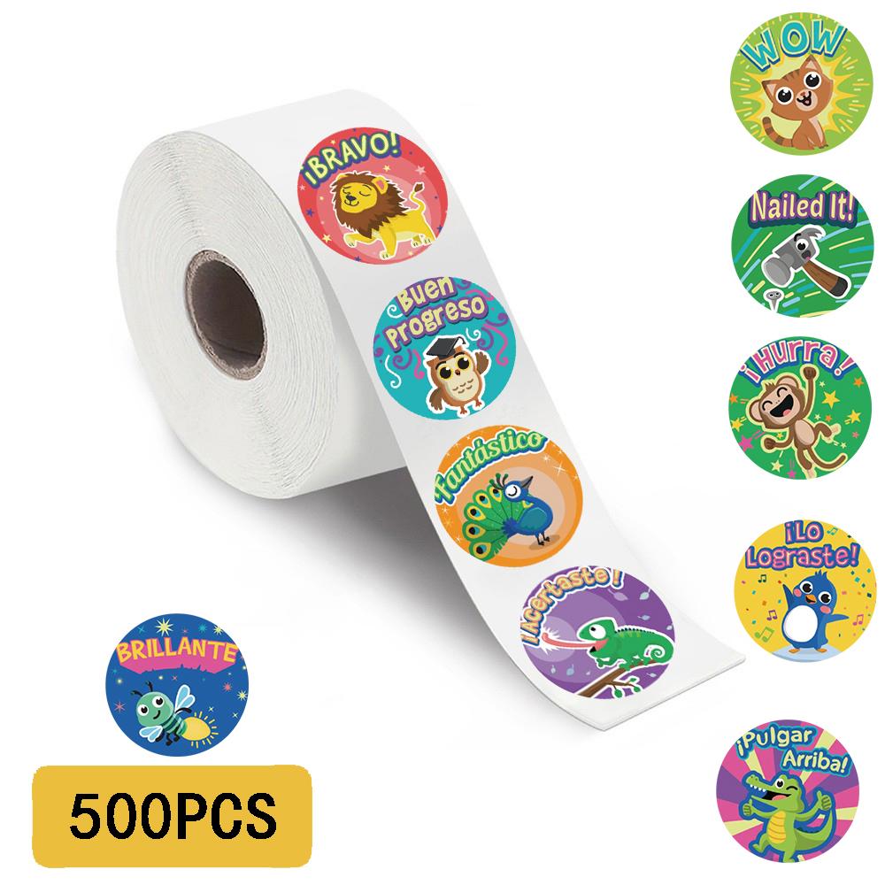 500PCS Animal Stickers Roll Sticker Phone Suitable for Stationery Laptop Luggage Modern Teacher Encouragement Gifts PVC Decor