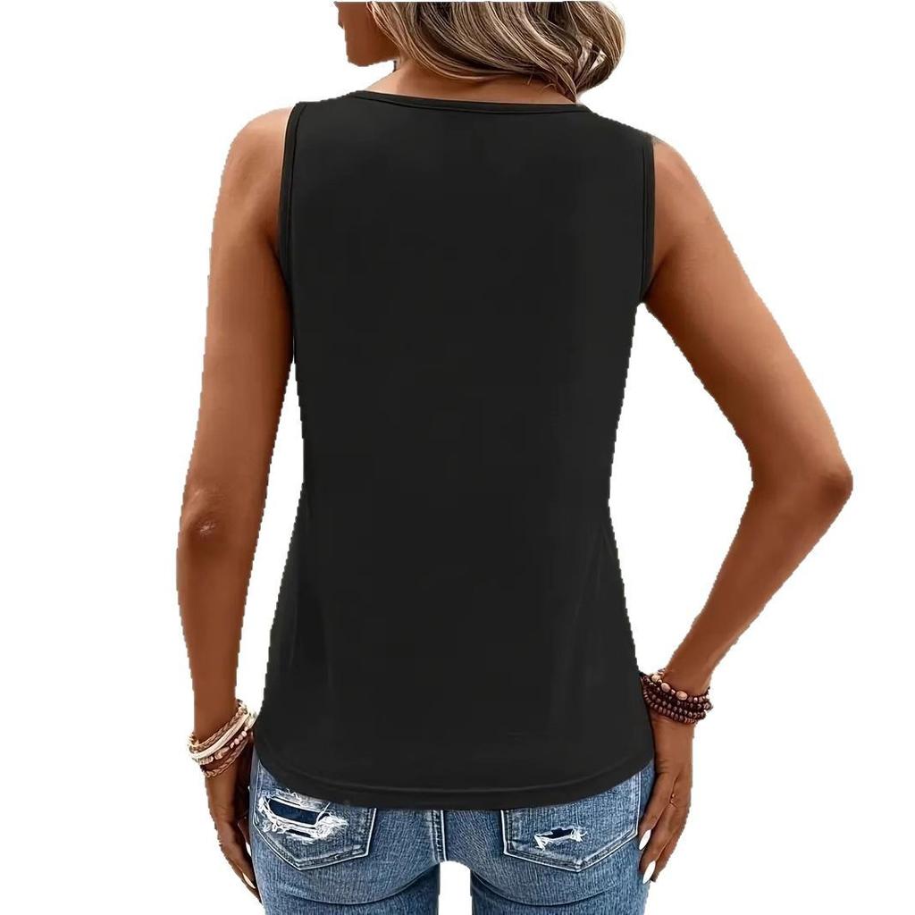 Metal Buckle Cross Design Top, Solid Color Sexy Camisole Vest Women’s T-Shirts