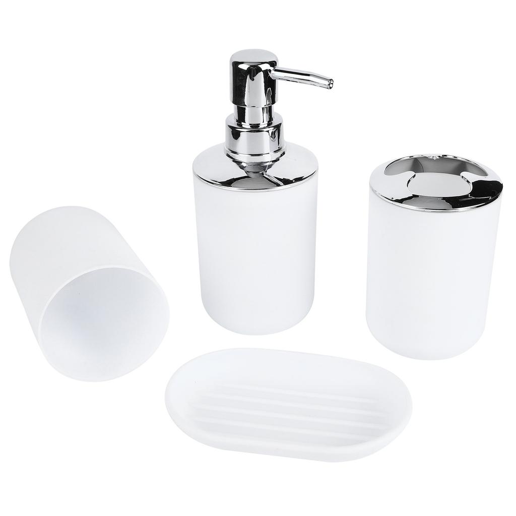 4Pcs Set Bathroom Kit Accessory Plastic Lotion Bottle Storage Cup Rinse Cup Soap Dish