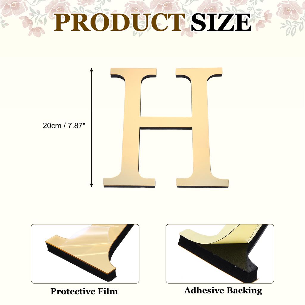 20cm 3D Mirror Acrylic Wall Sticker 26 English Letters Wall Sticker Decals Self-Adhesive Wall Art Mural Home Party Light Gold