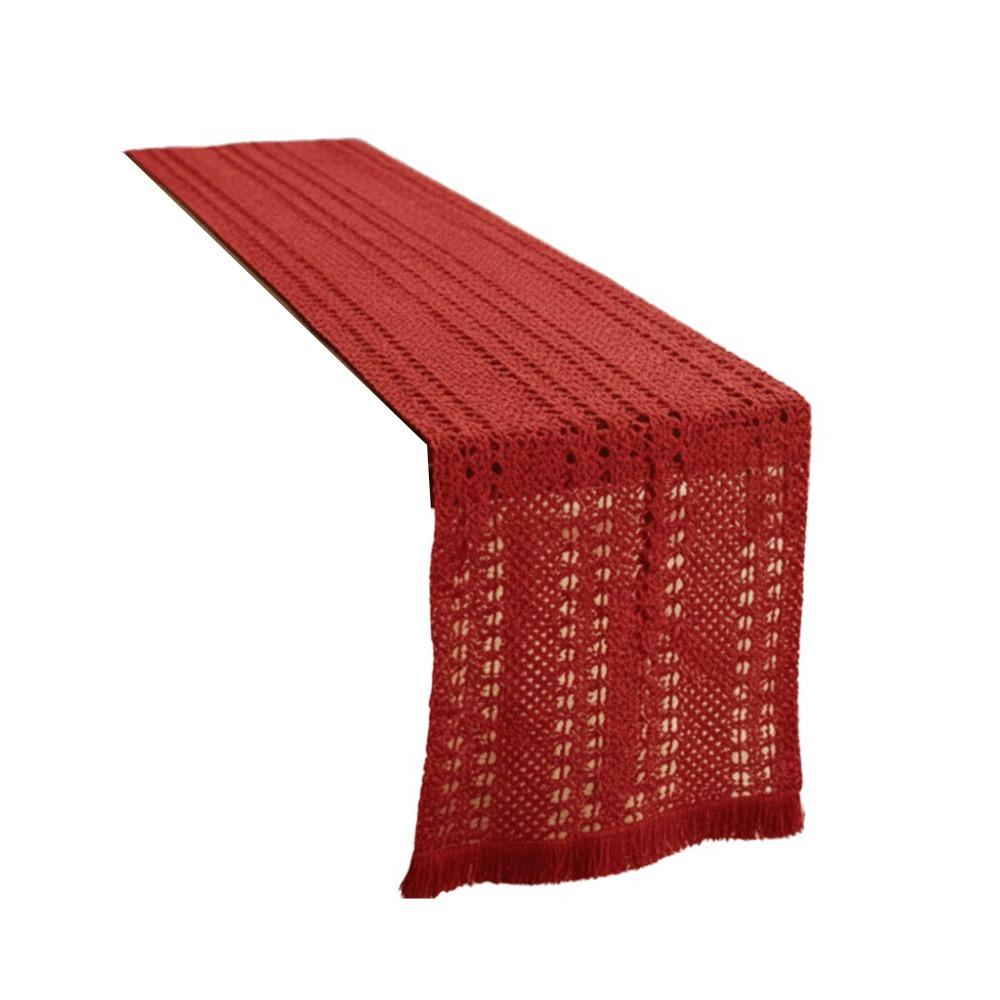 

Decorative Hollowed-out Tassels Runner Traditional Red Tablecloth Table Cover Festival Celebration 11.81x47.24in червоний