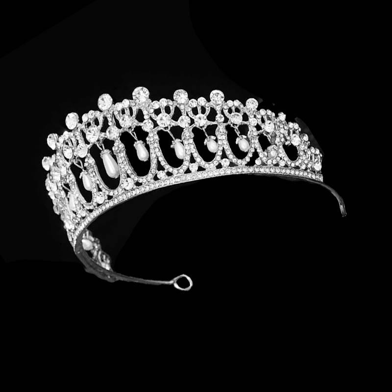 European Style Wedding Princess Crown Baroque Queen Same Style Large Crown Water Drop Pearl Inlaid Diamond Bridal Crown Tiara