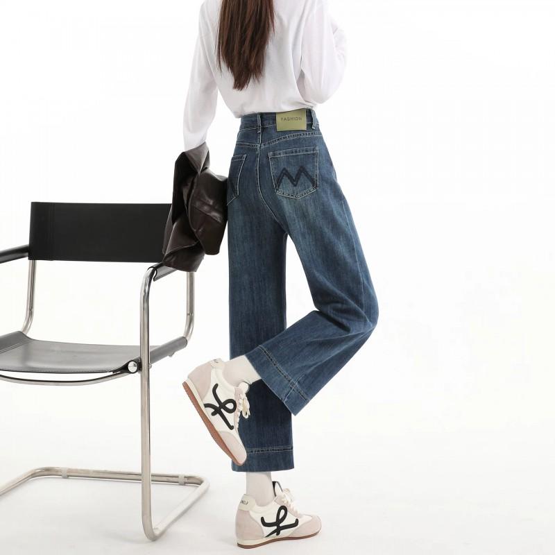 Womens High Waist Straight Leg Jeans Vintage Embroidered Fleece Lined Slim Fit Ankle Length Winter