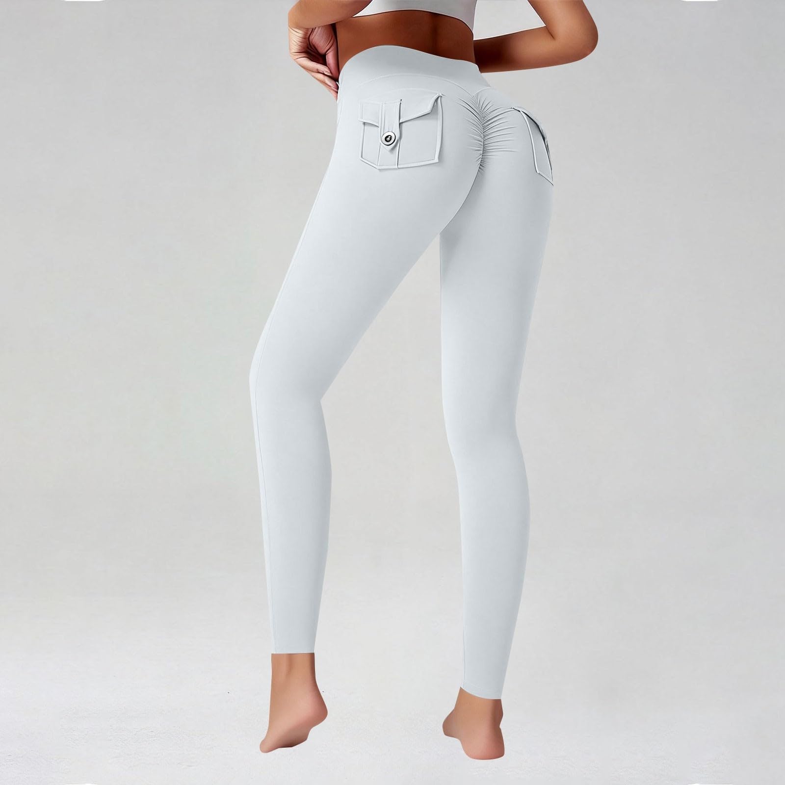 

Women Elastic High Waist Pant Casual Fit Wide Leg Long Pants Trousers With Pockets XL білий