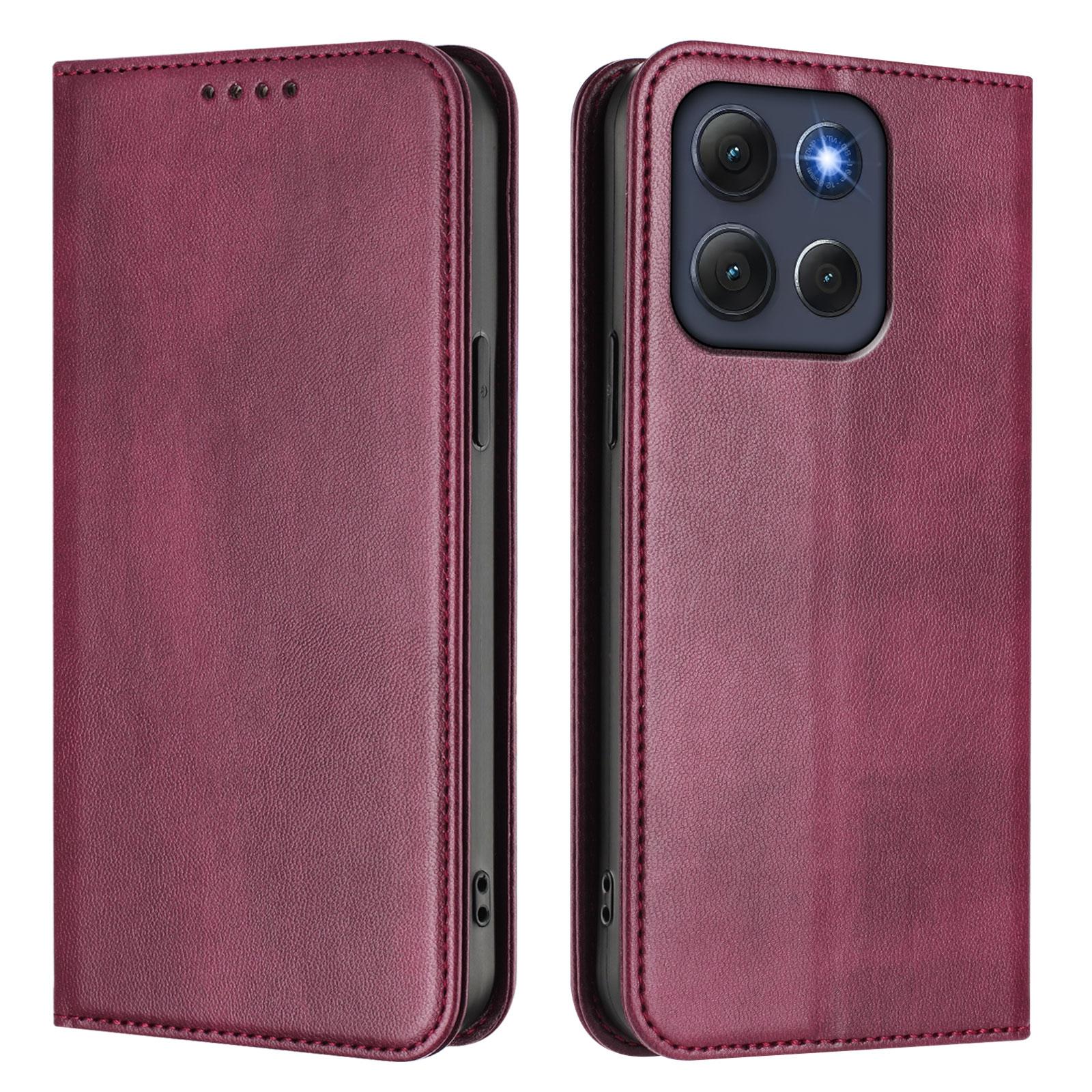 

Для Motorola Moto G86 5G Кошельки Чехлы Ретро Текстура Блокировка RFID Кожаный Чехол для Телефона Wine Red