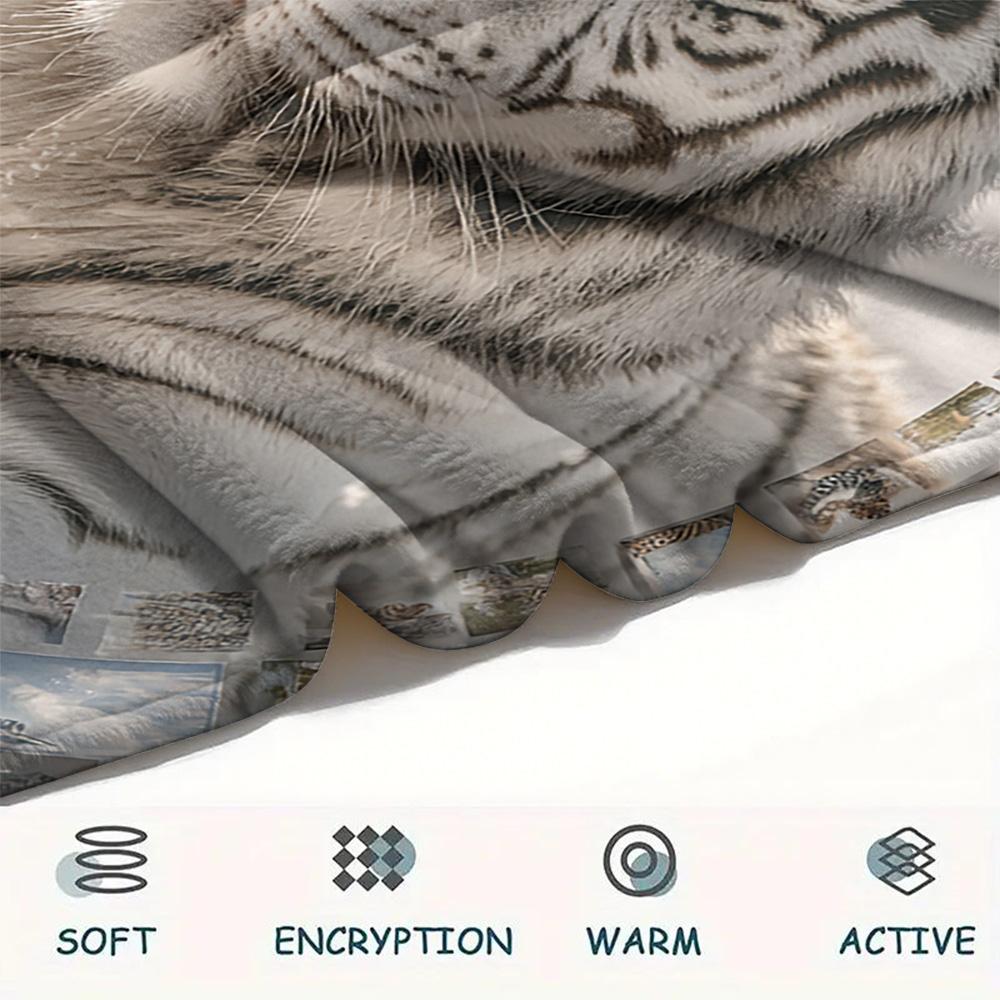White Tiger Print Flannel Blanket, High Quality Comfortable for All Seasons, Home Decor, Warmth and Comfort, Perfect for Christmas Gifts