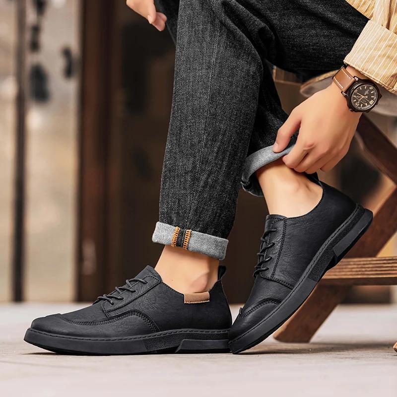 Fashion 2025 High Quality Leather Casual Shoes Luxury Brand Men's Lightweight Flat Shoes Lace-up Oxford Comfortable Outdoor Walk Shoes