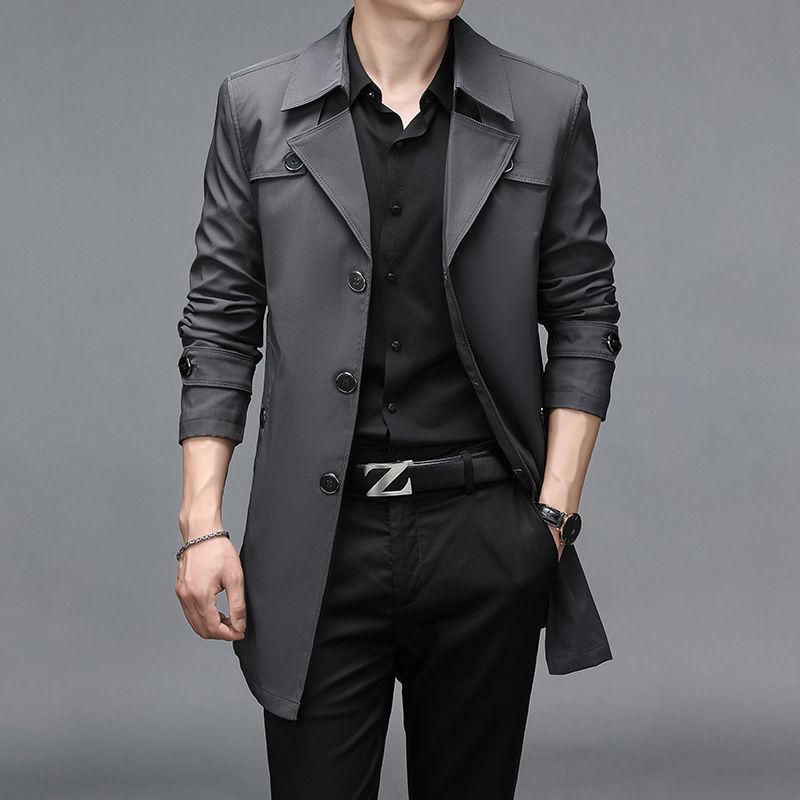 Men's Slim Fit Mid-Length Windbreaker Jacket, Korean Style Plus Size, M-8XL, for Casual or Business Wear, Ideal for Spring and Autumn.