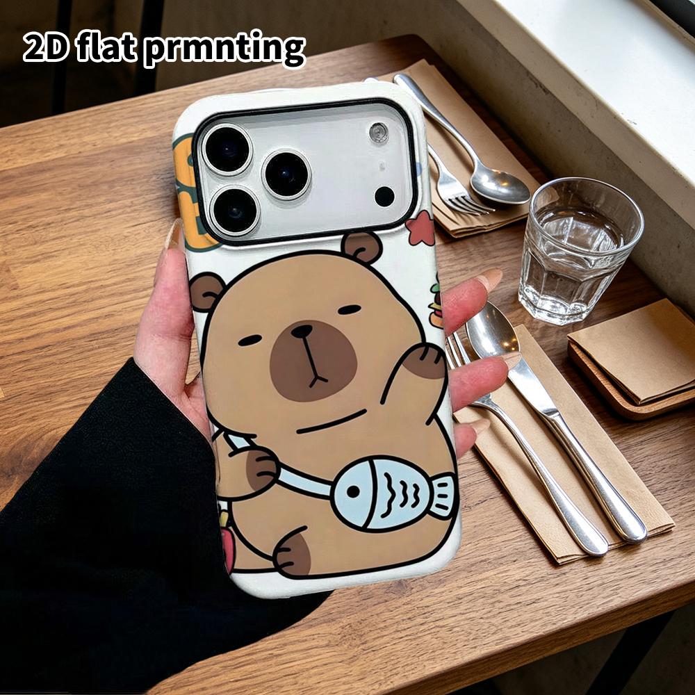 Phone Case: 2D Flat Design Suitable for iPhone 18 17 16 15 14 13 Pro Film Protective Case, Couple Style, Food-themed Capybara, Christmas and Halloween