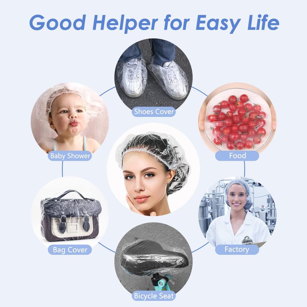 Aquior Shower Cap Disposable, 100 PCS Shower caps Large&Thick Waterproof Clear Plastic Elastic Hair Bath Caps For Women Kids Girls, Hotel and Hair