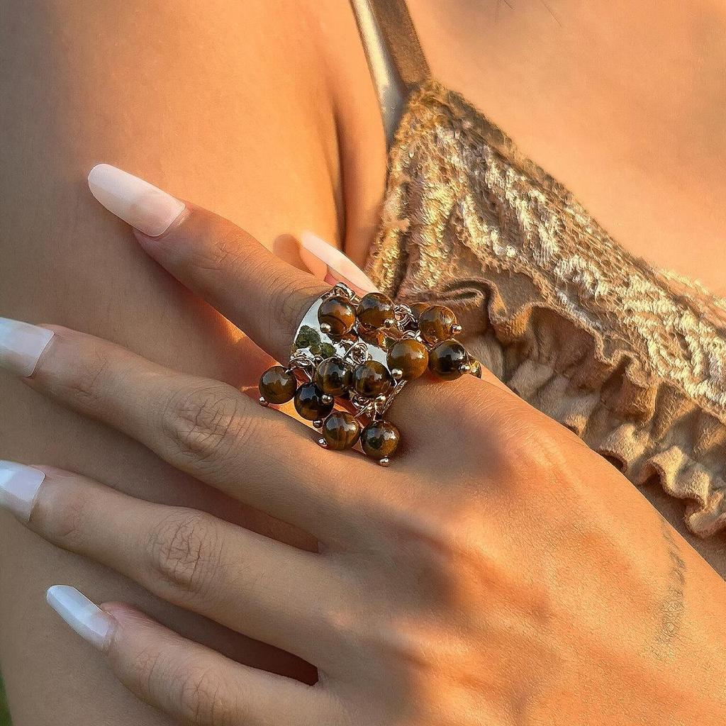 European and American Retro Palace Malachite Geometric Open Ring