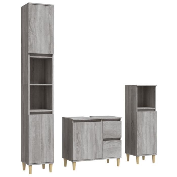 VidaXL Ensemble d'armoires de salle de bain 3 pcs sonoma gris 3185541