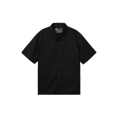 SS24 Outdoor Casual Atmungsaktiv Bequem Einfarbig Spitzkragen Kurzarmhemd Herrenhemden Schwarz A42GU-001