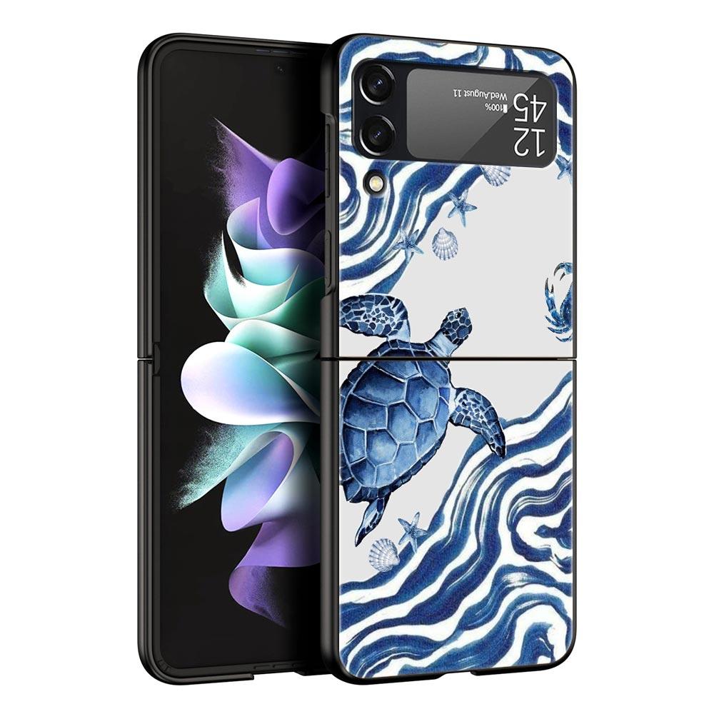 Phone Case for Samsung Galaxy Z Flip 3 4 5 6 7 Folding Black Shell For Samsung Z Flip4 Flip5 PC Hard Cover Ocean Life Theme