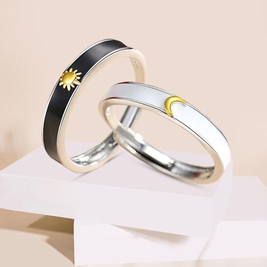 Yousheng Couple Ring Opening Adjustable Minimalist Hypoallergenic Smooth Copper Gift Fashion Jewelry Crescent Moon Sun Men Women Finger Ring for Daily