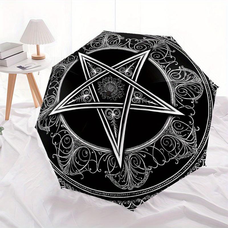 Decorative Pentagram Symbol Wall Art Print Umbrella, Cute Umbrella with Cute Design, Portable 3-Fold Compact Umbrella for Men & Women, Valentine's Day