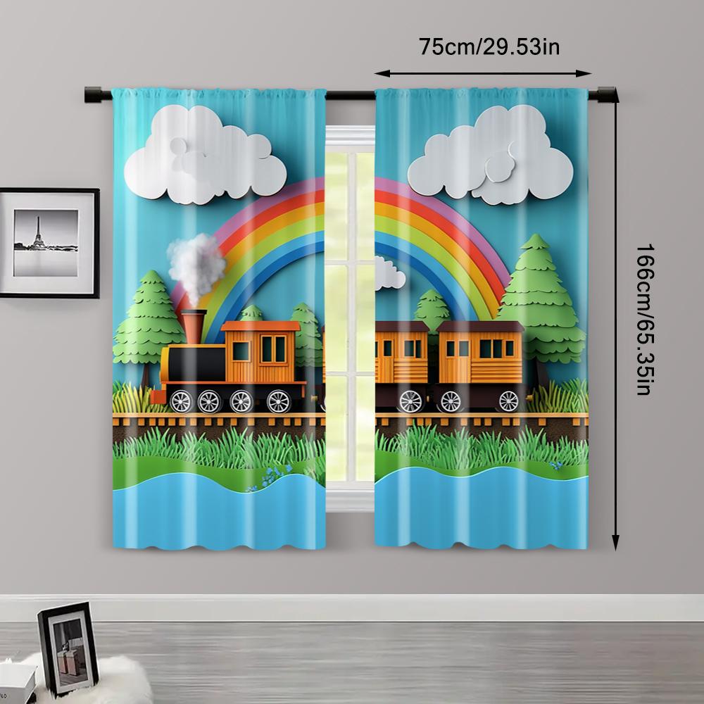 2pc,  Curtain Cartoon Train Protecting Privacy Festive Wall Decor for Indoor Celebrations Decor