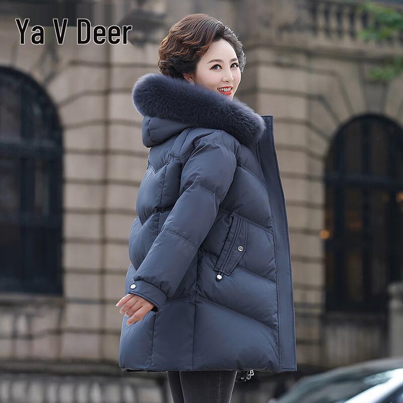 Yalu Women s Mid-Length Down Jacket with Fox Fur Collar 2XL