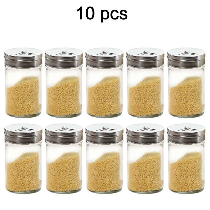 Glass Seasoning Bottle Seasoning Bottle Seasoning Pot Stainless Steel Rotating Lid Kitchen Utensils Pepper Shaker Barbecue Set