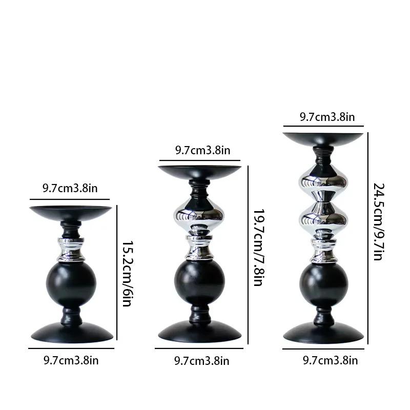 Black and Silver Two-Tone Metal Candlesticks, Set of 3 Modern Column Candlesticks for Centerpiece Home Decor