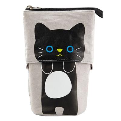 Stehendes Mäppchen Stil Schwarze Katze Teleskopisch Premium Canvas Glättender Reißverschluss Stiftetasche für