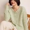 2024 Women's Cashmere Crochet Pearl Button Cardigan, Round Neck, Hollow Out Design for Autumn/Winter