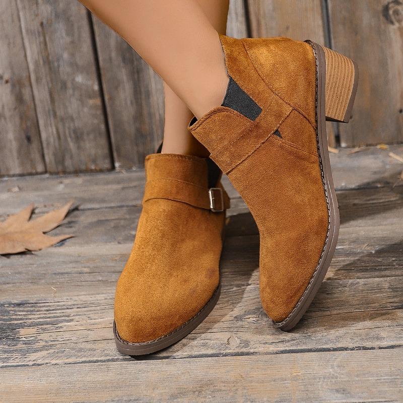 New Style Hot Sale Shoes Female Sleeve Women Boots Autumn Winter Pointed Toe Suede Solid Short Barrel Chunky Heels Large Size 43