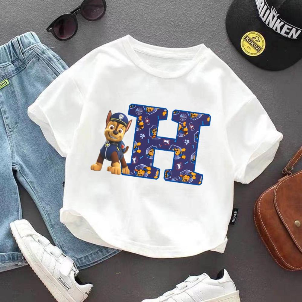 PAW Patrol Child Short Sleeve T-shirt Cartoon Chase A-Z Print Cotton Tees Girls Summer Casual Round Neck Tops Kids Birthday Gift