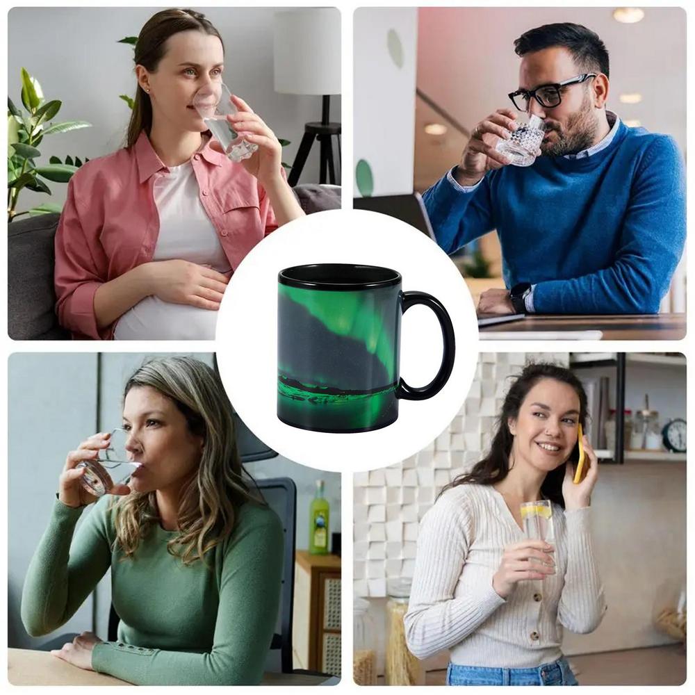 Teplo měnící Reveal Hrnek pro změnu barvy Keramický šálek na kávu Design Northern Lights Cool Coffee Tea Magic Cup Change Color Change Keramický