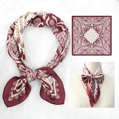 70Cm Square Silk-Like Scarf Women Satin Cashew Flower Print Small Neck Scarf Fashion Headscarf Kerchief Bandana Shawl Hijab
