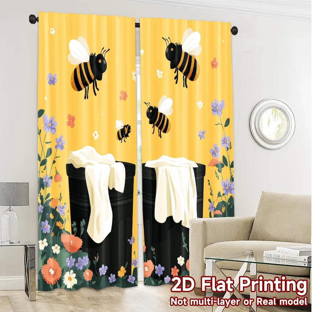 2pcs, 2D FLAT PRINTING Curtains (Without Rod) BeeHaven Contemporary Popular Curtains Fabric Curtains Room Decor Decorative for
