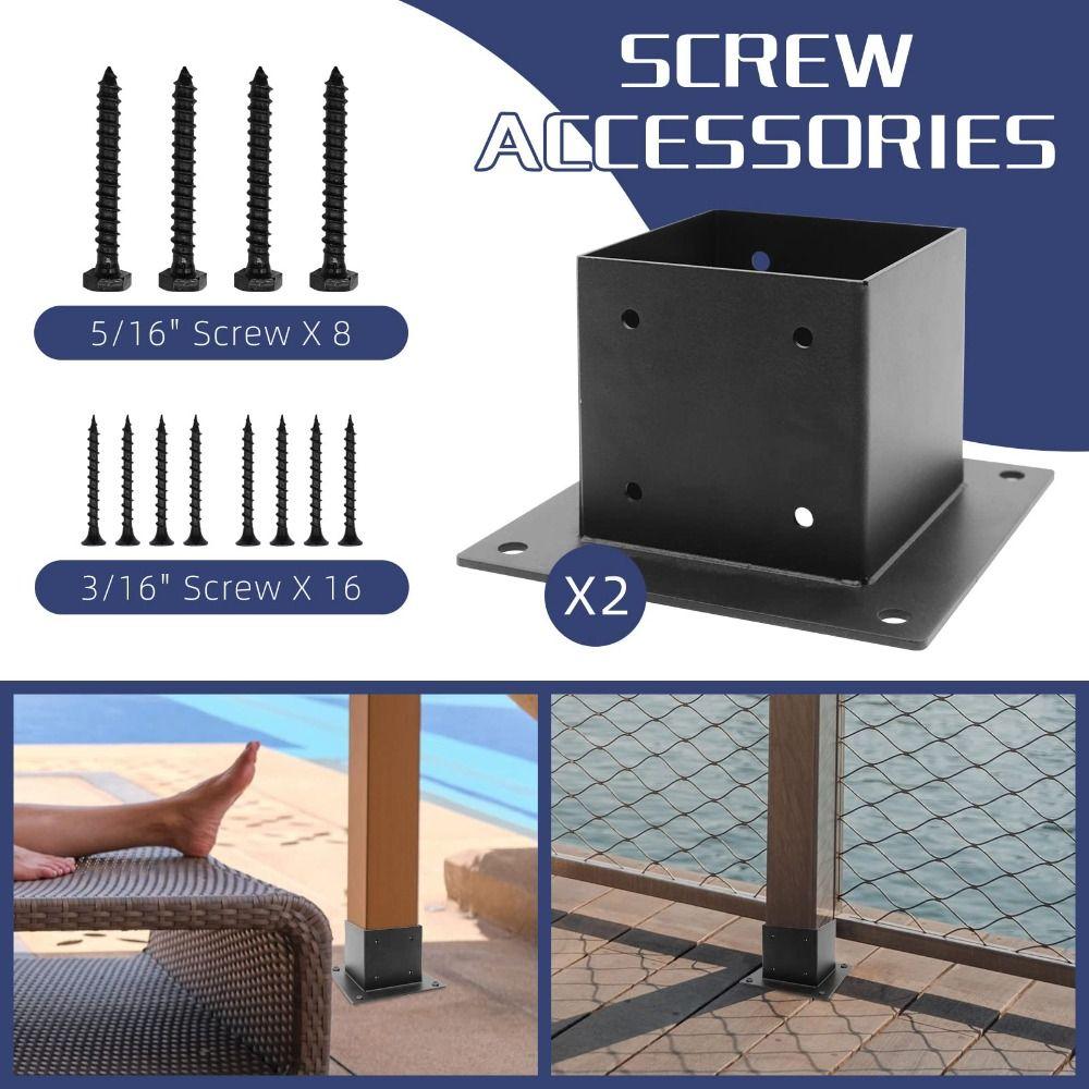 

Structural Support Rust Proof Metal Brackets Heavy Duty Durability Deck Railing Installation Black Wooden Post Base Deck Railing Black