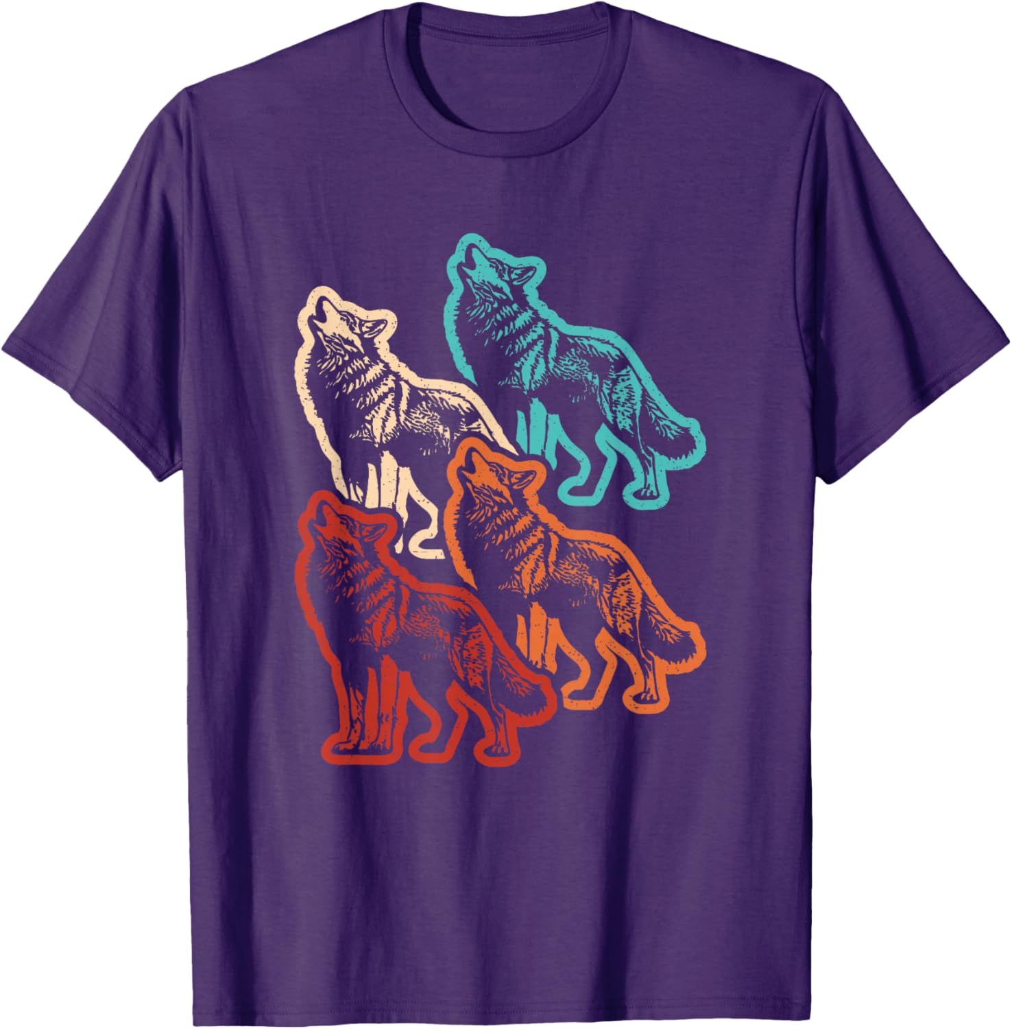 Retro Wolf Howling Graphic Tee Vintage Wildlife Distressed Print Casual Short Sleeve T-Shirt S