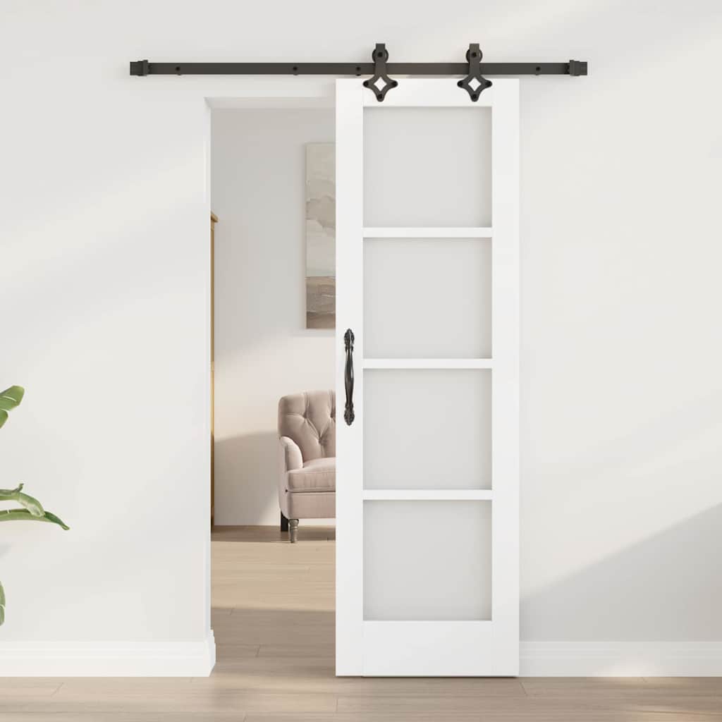 Sliding Door White 61 X 198.5 Cm Solid Pine Wood and Glass