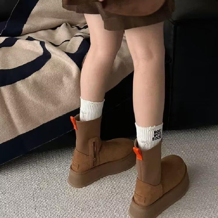 Women's Stretch Sock Cylinder Large Size Soft Sole Winter Warm Fur One Snow Boots Padded Lined Ankle Boots Non-slip Hiking Cotton Boots Martin Boots