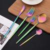 20Pcs Luxury Matte Flatware Set Kitchen Stainless Steel Tableware Set Hotel Dinnerware Set Rainbow Cutlery Set Gift Korean Bowl