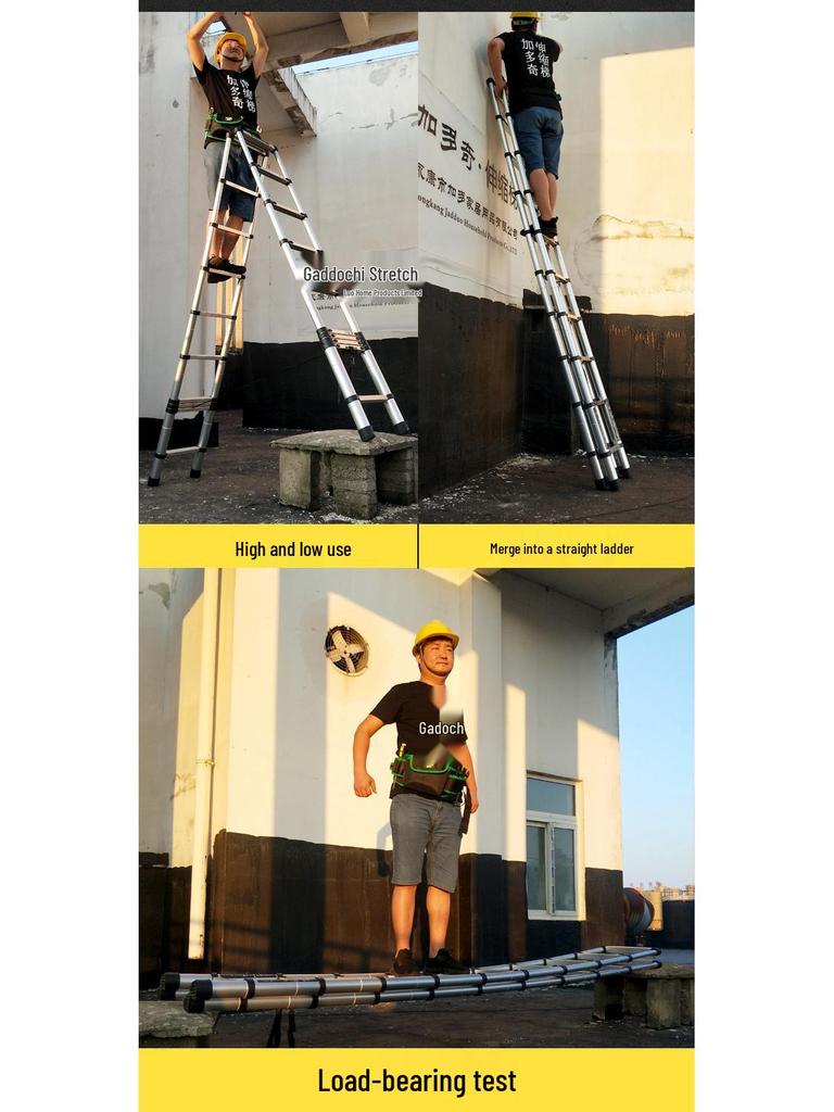Portable Aluminum A-Frame Telescopic Ladder - Multi-Purpose, Folding, Single-Sided for Household or Engineering Use