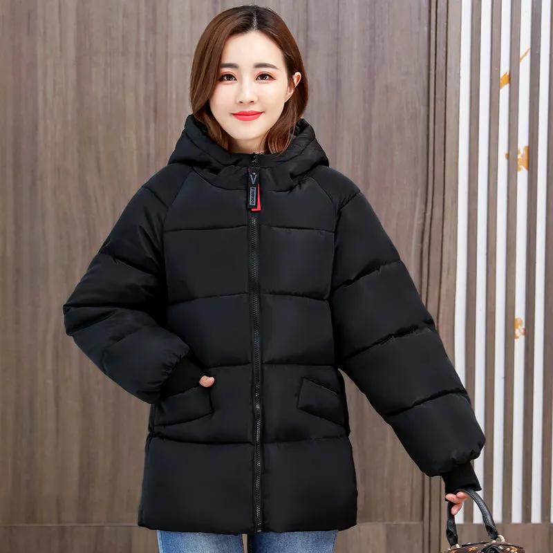 Women Winter Simple Causal Plus Size Jacket Loose Warm Hooded Parka Outerwear