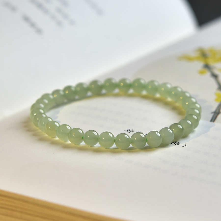New Chinese-Style Hetian Jade Bracelet: Unisex Simple Design with Clear Beads