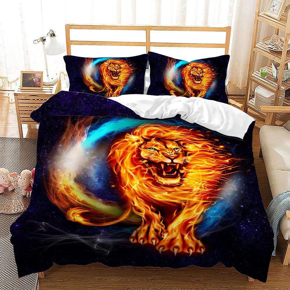 Wild Animals Theme Duvet Cover Set Wolf Sun Lion Tiger 3D Print Comforter Cover King Queen Size for Boys Girls Kids Bedding Set