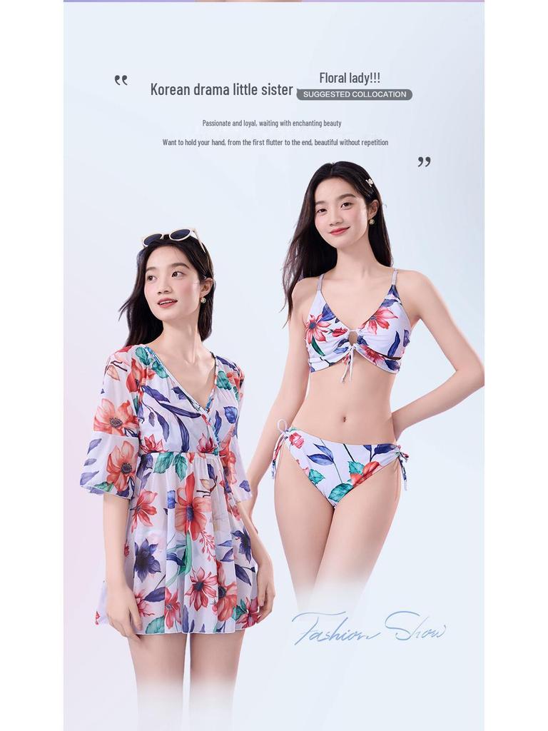 High-End Sun Protection Three-Piece Bikini Set with Cover-Up for Women