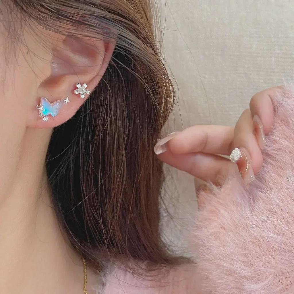 Aurora Butterfly Star Earrings - Cool, Colorful, and Simple Silver Needle Design for Women