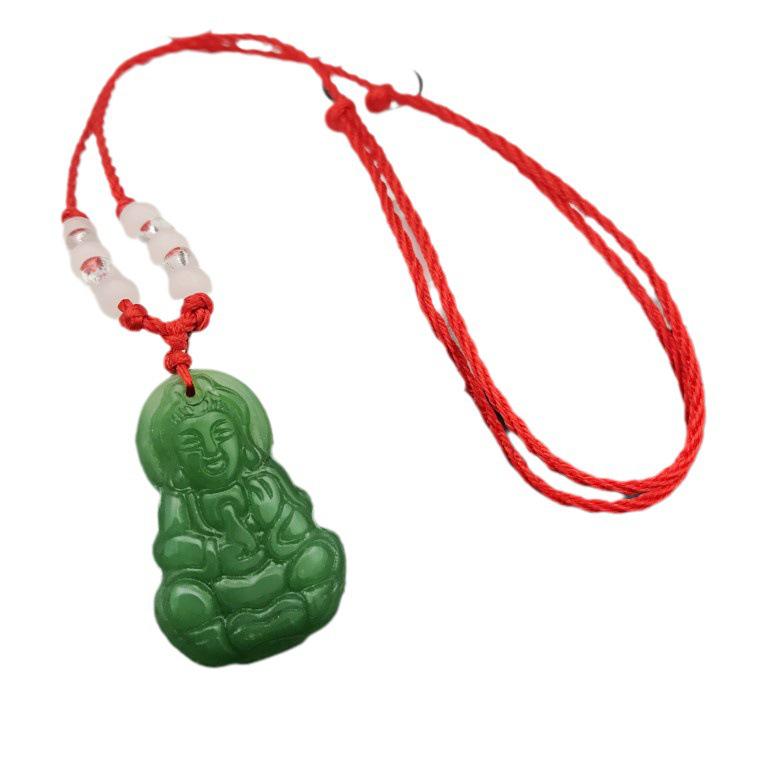 Imitation Jade Guanyin Buddha Red Rope Pendant Necklace for Men and Women - Korean Style Fashion