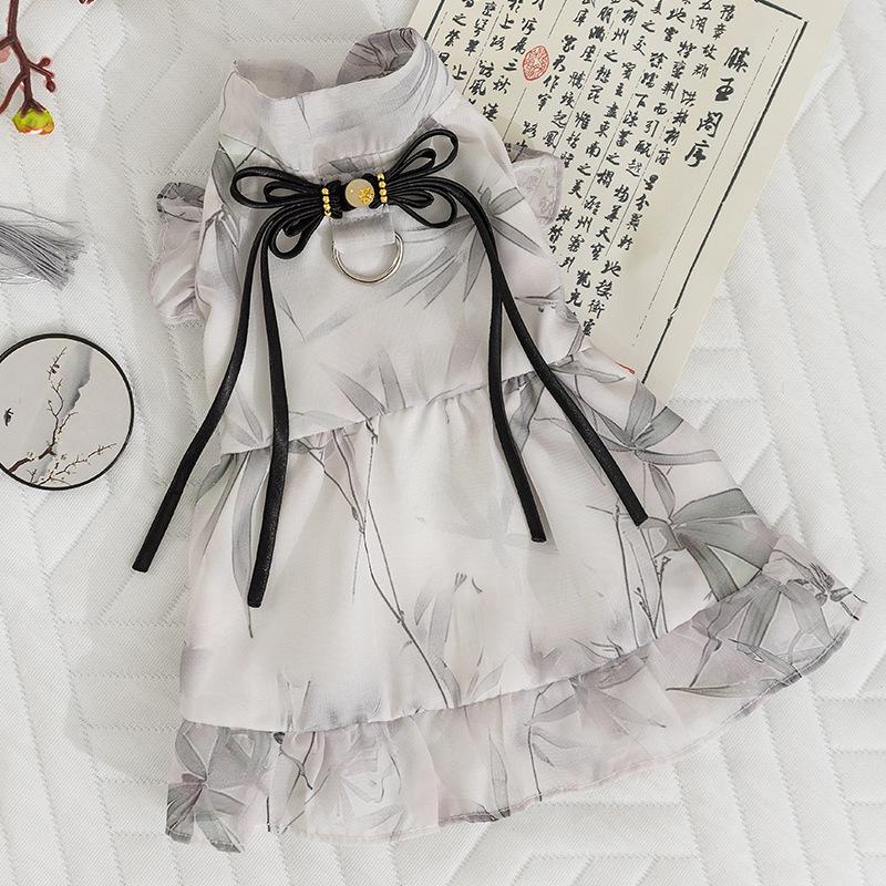 Cat clothes spring and summer Chinese ink danqing dress thin mesh blue cat hairless cat pet clothes