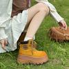 Leather thick-soled heightening short boots rhubarb boots women's 2025 autumn new versatile Internet celebrity explosion strap Martin boots