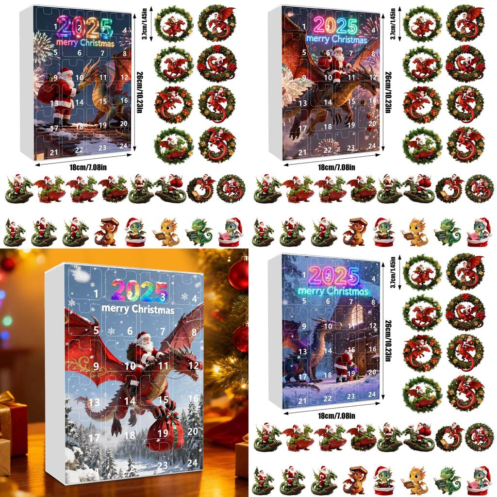 Christmas Countdown Advent Calendar With Santa Claus Dragon Acrylic Ornaments For Holiday Decor