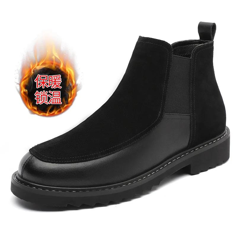 Genuine Leather Men's Boots Winter British Style Mens Chelsea Boots Comfortable Wear-resistant Warm Male Boots Botas Para Hombre