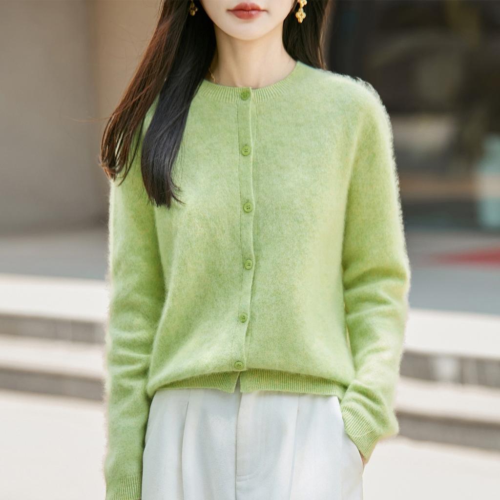 Seamless Brushed Knitted Wool Cardigan, Loose-fitting Sweater, Long-sleeved Top