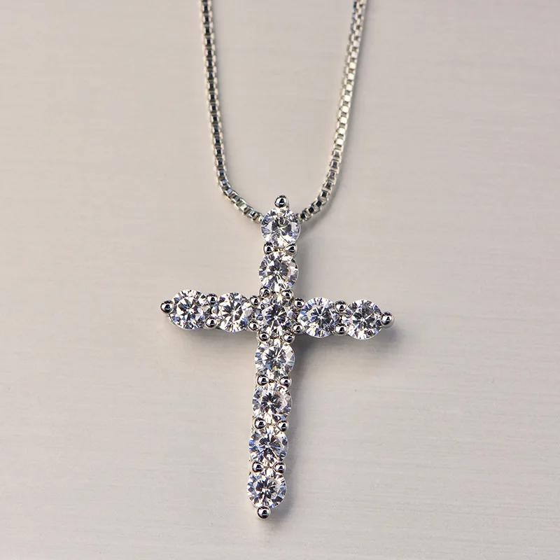16-24inches Copper Necklace Box Chain Shiny Crystal Classic Cross Pendant For Women Men Fashion Jewelry Gifts